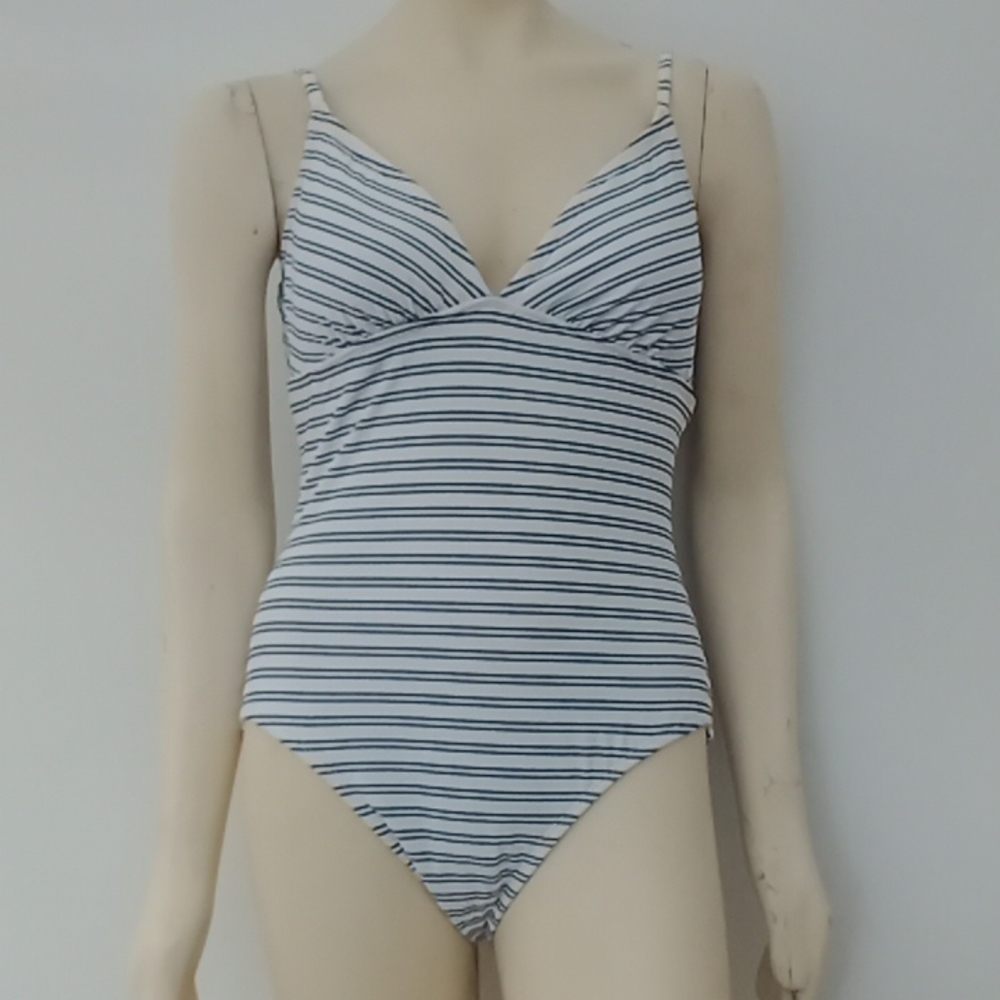 NWT "Kona Sol" black/white stripped 1pc bathingsuit w/adj shoulder straps